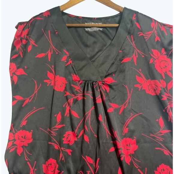 Nottibianche Night Shirt Womens Large Black Red Floral V-Neck Silky Sleeveless - Picture 5 of 5